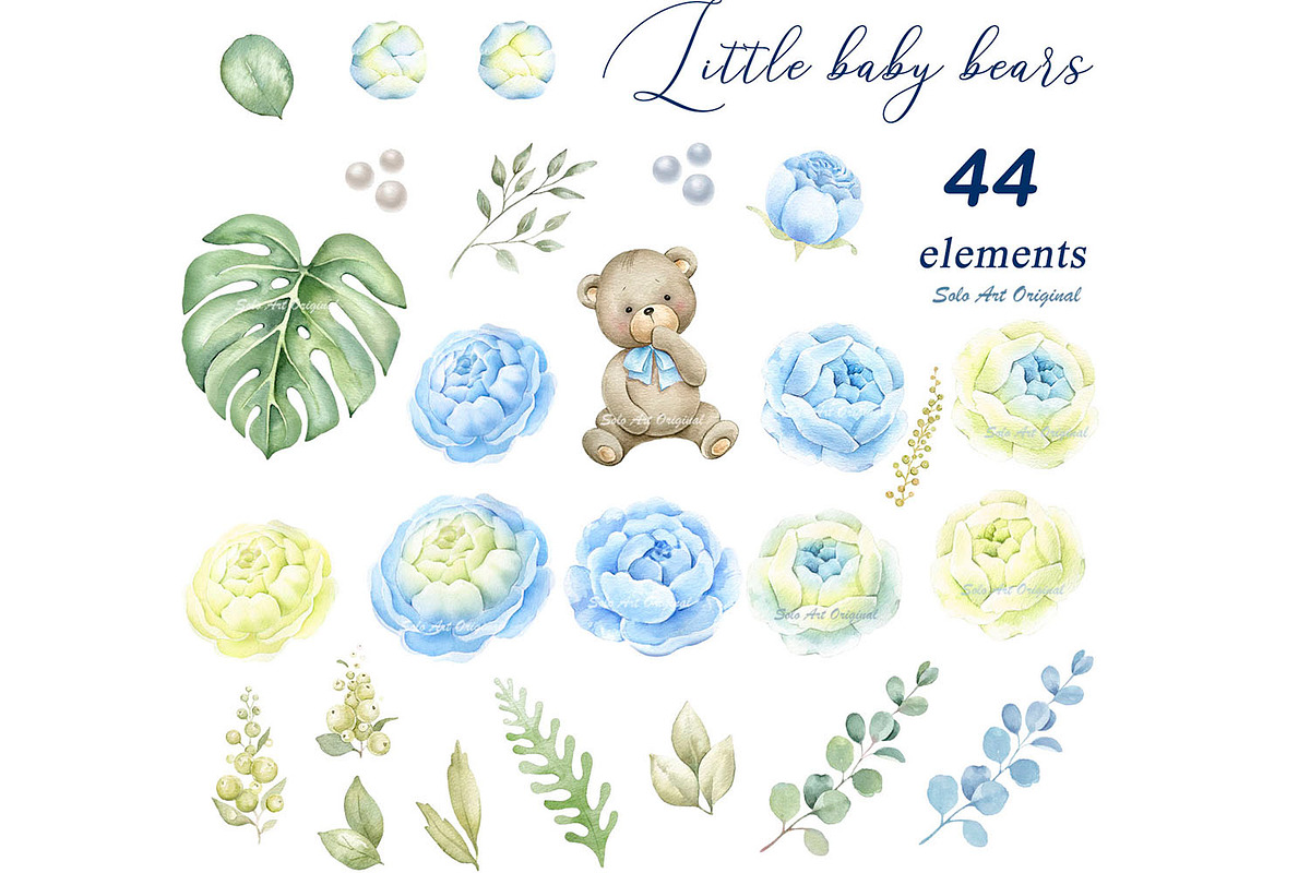 Teddy bear Baby boy shower clipart, an Animal Illustration by Solo Art Original (Photo 4 of 7)