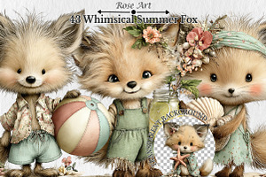Whimsical Summer Fox Clipart, a Seasonal Illustration by Rose Art