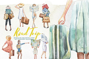 Watercolor Road Trip Clipart Set, a Person Illustration by ArtCreationsDesign (Thumbnail 2 of 19)