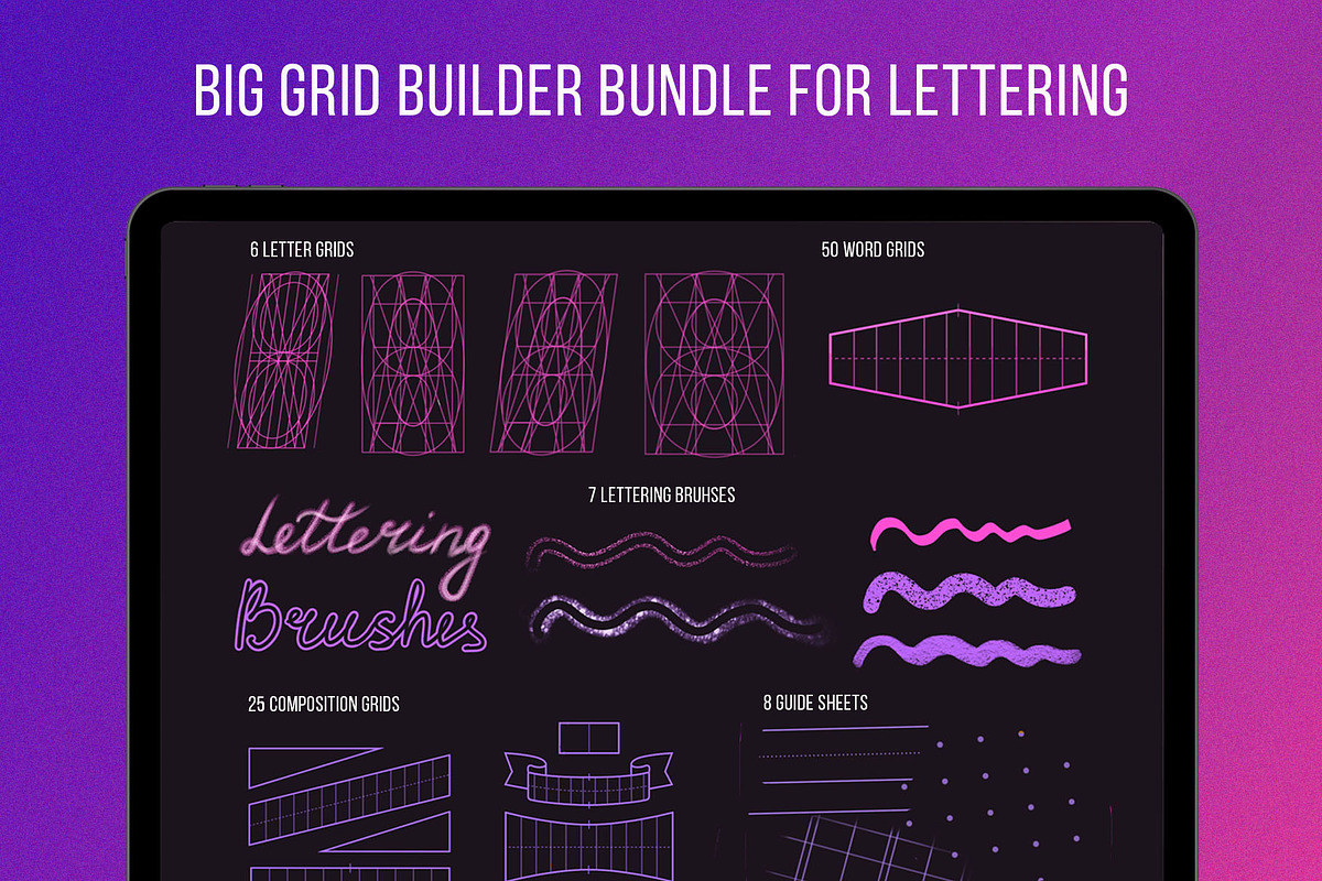 Procreate Lettering grid Builder Set, a Brush Add-On by Julia Right Studio (Photo 1 of 6)