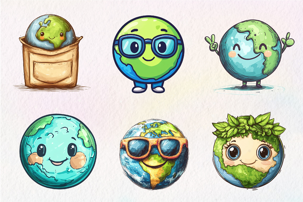 Cute Earth Clipart Sublimation, an Illustration by CreationArt (Photo 3 of 5)