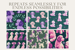 10 Purple Poodles Seamless Patterns