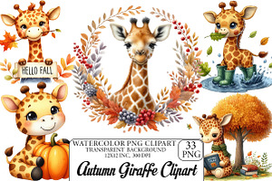 Watercolor Autumn Giraffe Clipart, an Illustration by DreamPrint404