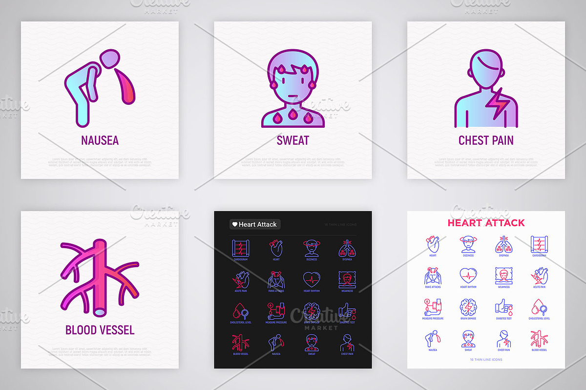 Heart Attack | 16 Thin Line Icons, an Outline Icon by Alex Blogoodf (Photo 7 of 11)