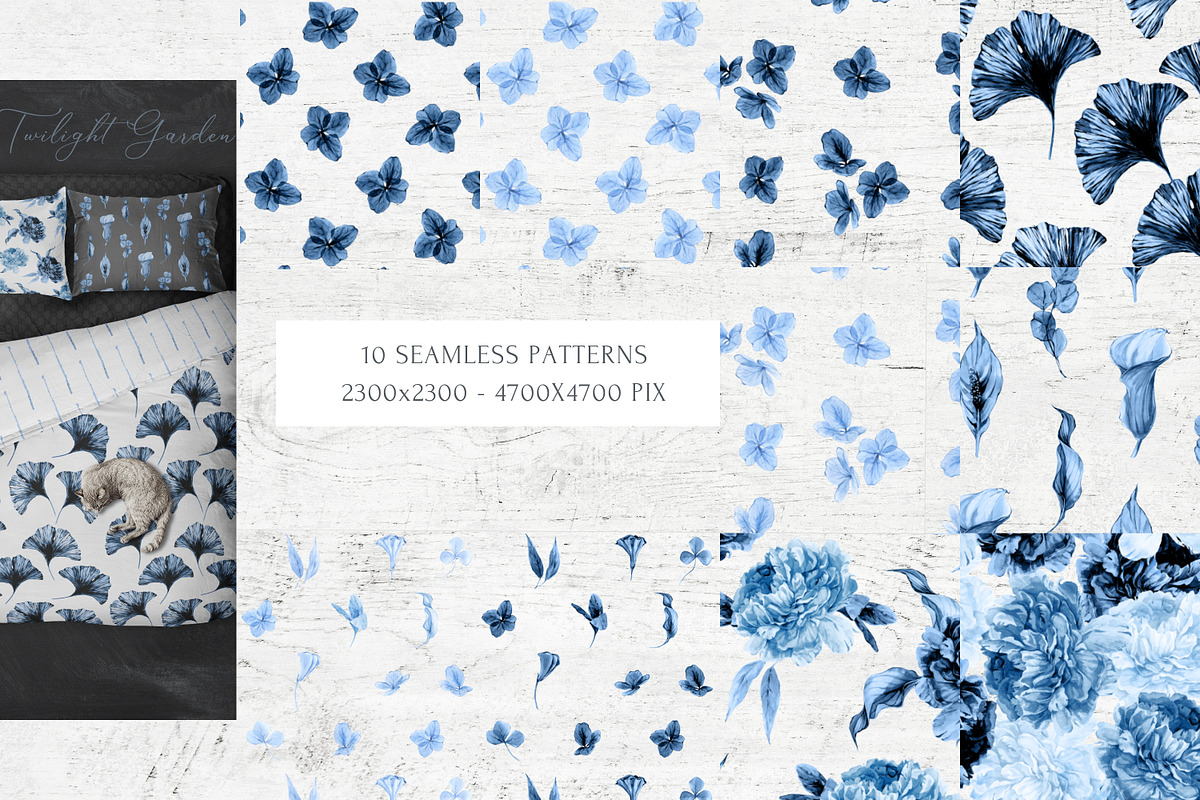 Twilight Garden Blue Watercolor Set, an Object Graphic by Cat In Colour (Photo 6 of 10)
