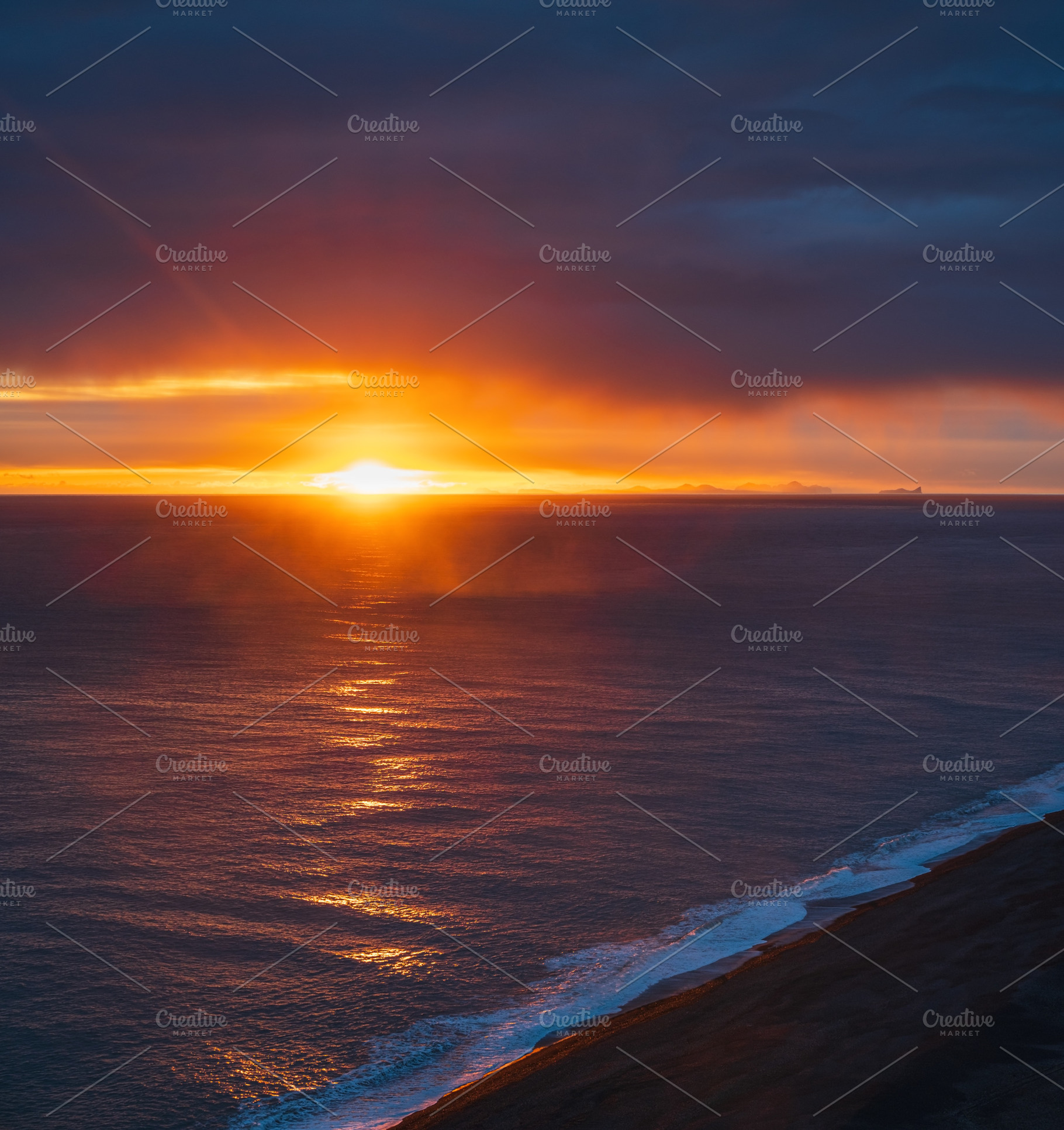 Picturesque autumn evening view to endless ocean  black volcanic, a Nature Photo by YuriyB