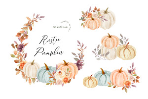 Pumpkin Boho Floral Leaves Clipart