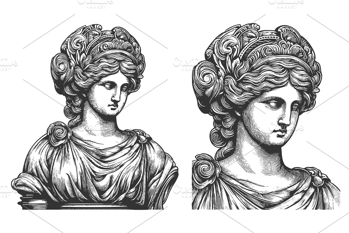 Greek goddess statue engraving, a Person Illustration by AlexArt