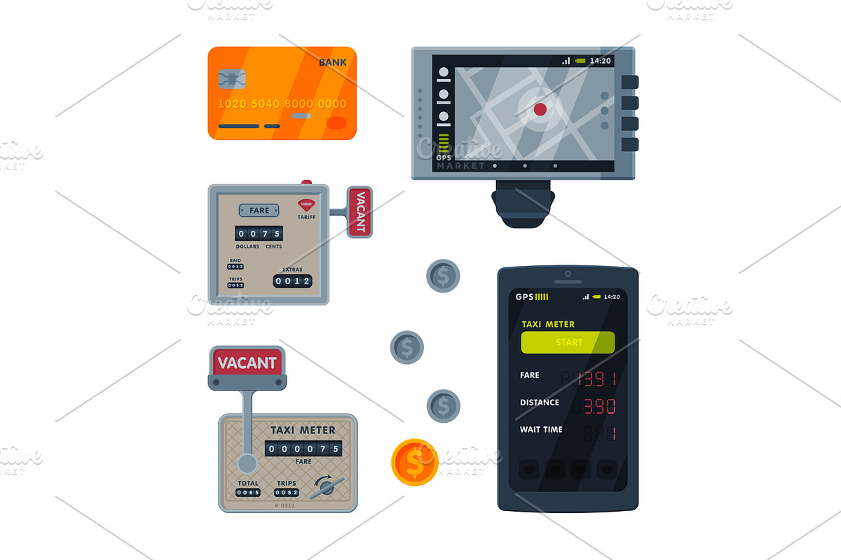 Taximeter as Car Cab Device for, an Object Illustration by TopVectors
