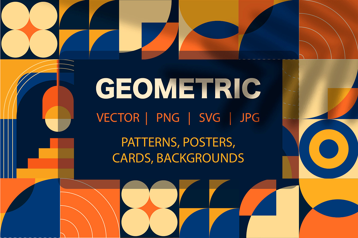 Blue and Orange Modern Geometric Kit, a Pattern Graphic by Lettering_Logo (Photo 1 of 8)