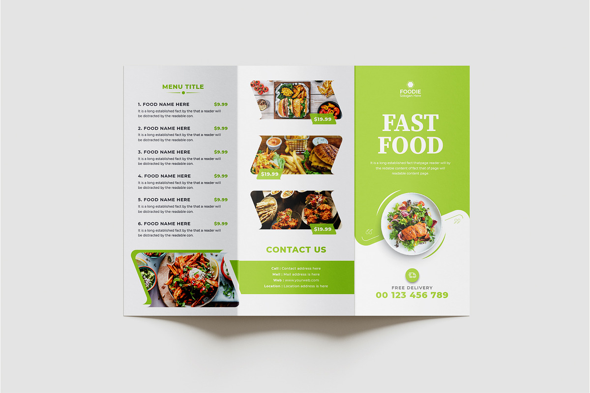 Fast Food Trifold Brochure, a Brochure Template by pixelcreatx