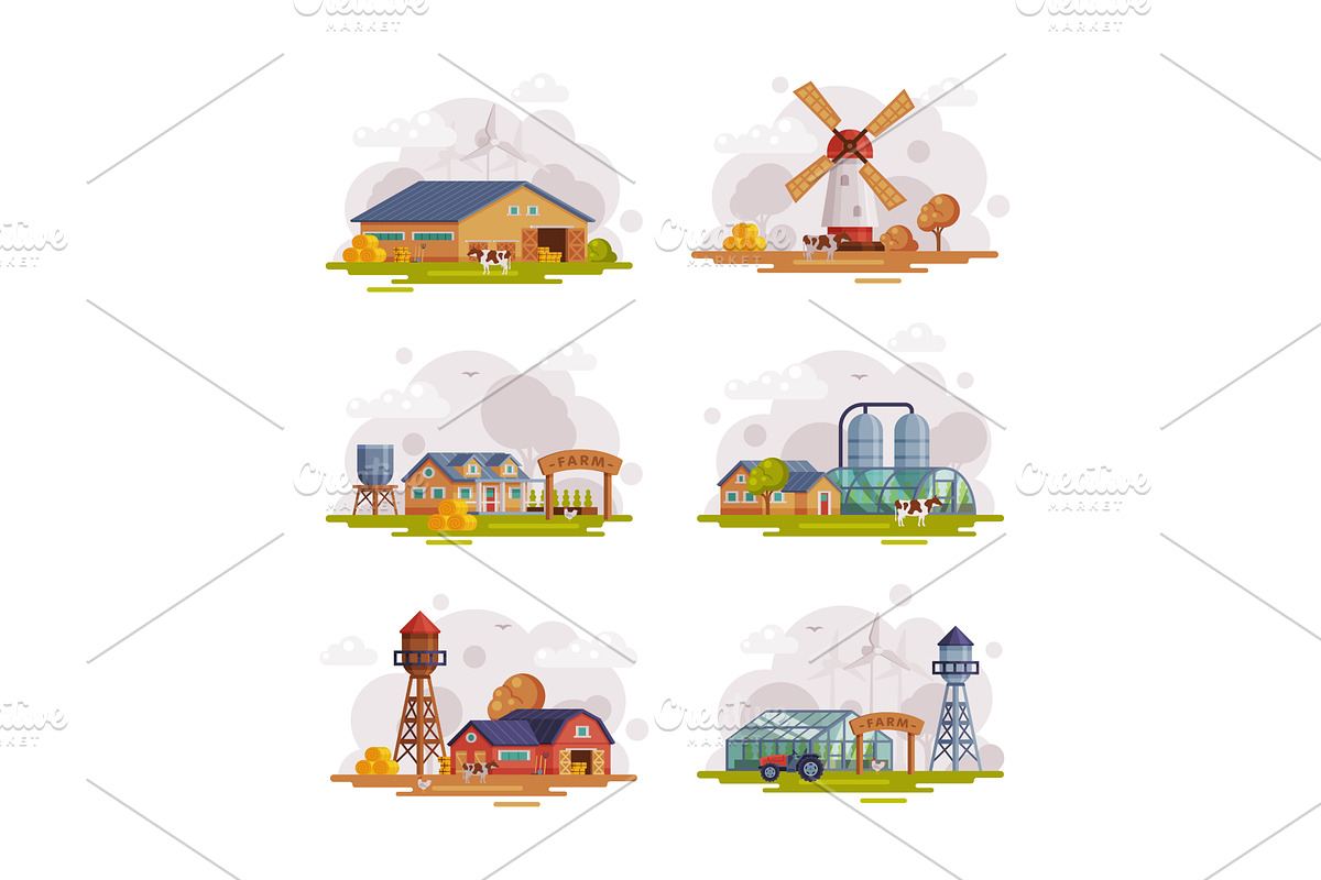 Farm Scene with Barn House, Tractor, an Object Illustration by TopVectors