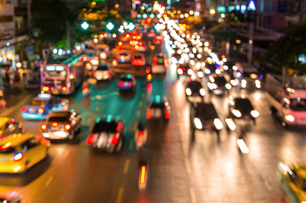Blur bokeh of evening traffic jam featuring traffic, jam, and bokeh, a Transportation Photo by Casanowe-studio