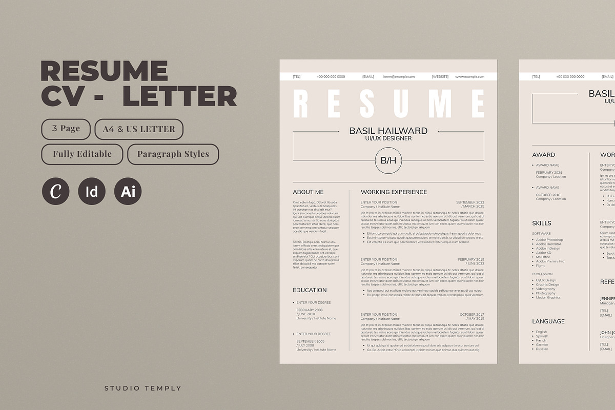 Minimal Resume Template CV, a Resume Template by Studio Temply (Photo 1 of 6)