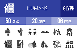 50 Humans Glyph Icons, an Outline Icon by IconBunny