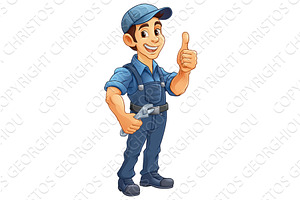 Mechanic Plumber Cartoon Wrench, an Illustration by Christos Georghiou