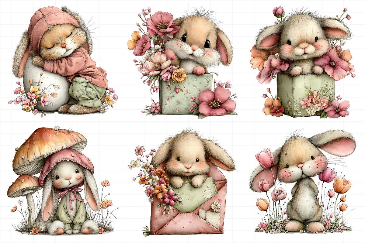 Whimsical Spring Bunny Clipart, an Illustration by Daily.Designs (Photo 5 of 8)