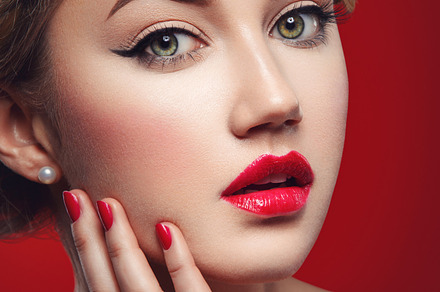 Girl with red lips stock photo containing hair and girl, a Beauty & Fashion Photo by Sweet Studio