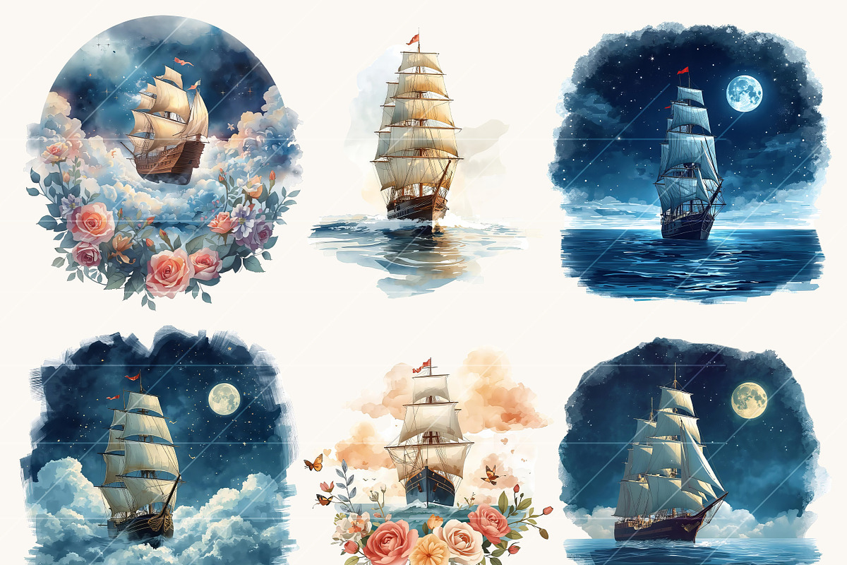 Watercolor Dream Ships Clipart, a Transportation Illustration by Design Scotch (Photo 4 of 8)
