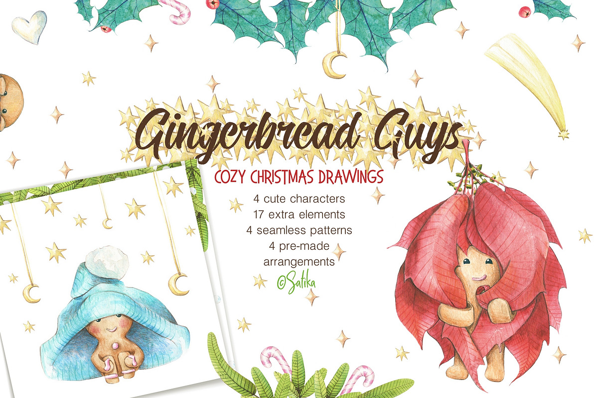 Winter watercolor. Gingerbread guys, a Decorative Illustration by Satika (Photo 1 of 6)