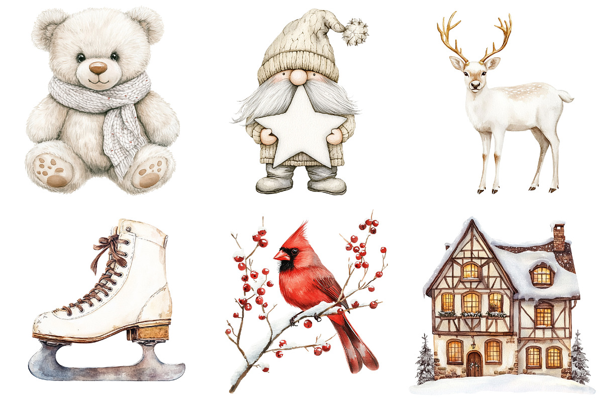 Watercolor Neutral Christmas Clipart, a Seasonal Illustration by CitraGraphics (Photo 4 of 6)
