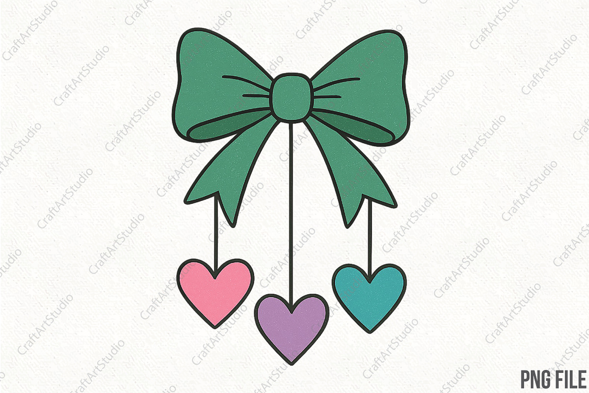 Bow and Dangling Hearts PNG, an Illustration by CraftArtStudio (Photo 1 of 4)