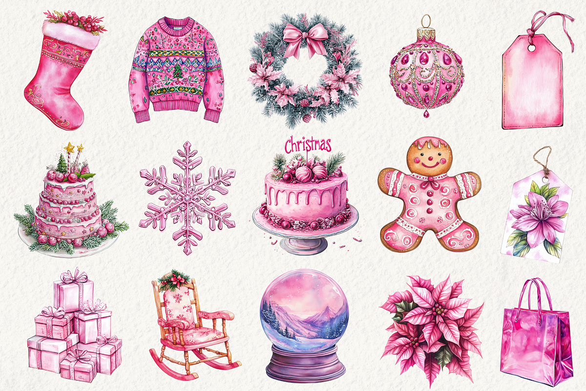 Chic Neon Pink Christmas Clipart, an Illustration by NadiaTheronArt (Photo 2 of 6)