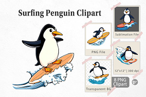 Surfing Penguin Clipart, a Graphic by Artnoy
