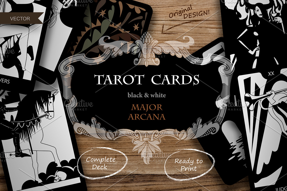 Tarot Cards - black and white, an Object Illustration by Retro Graphic Box (Photo 4 of 5)