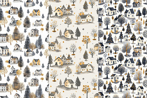 8 Winter Houses Seamless Patterns