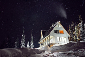 Night amazing winter snow house