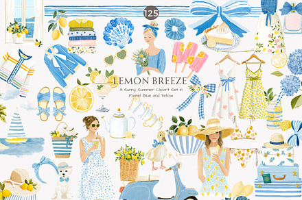 lemon clipart summer fashion clipart, a Decorative Illustration by Patishop Art
