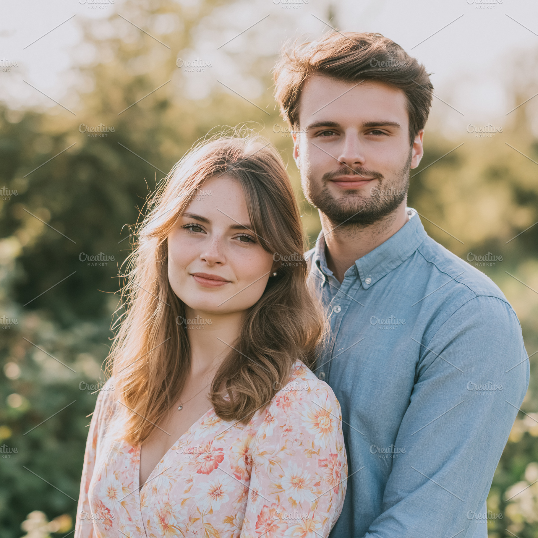 Young couple smiling, standing together outdoors during golden h, a Person Photo by Studio ANNA