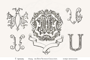 Antique Vintage Monogram Initial U