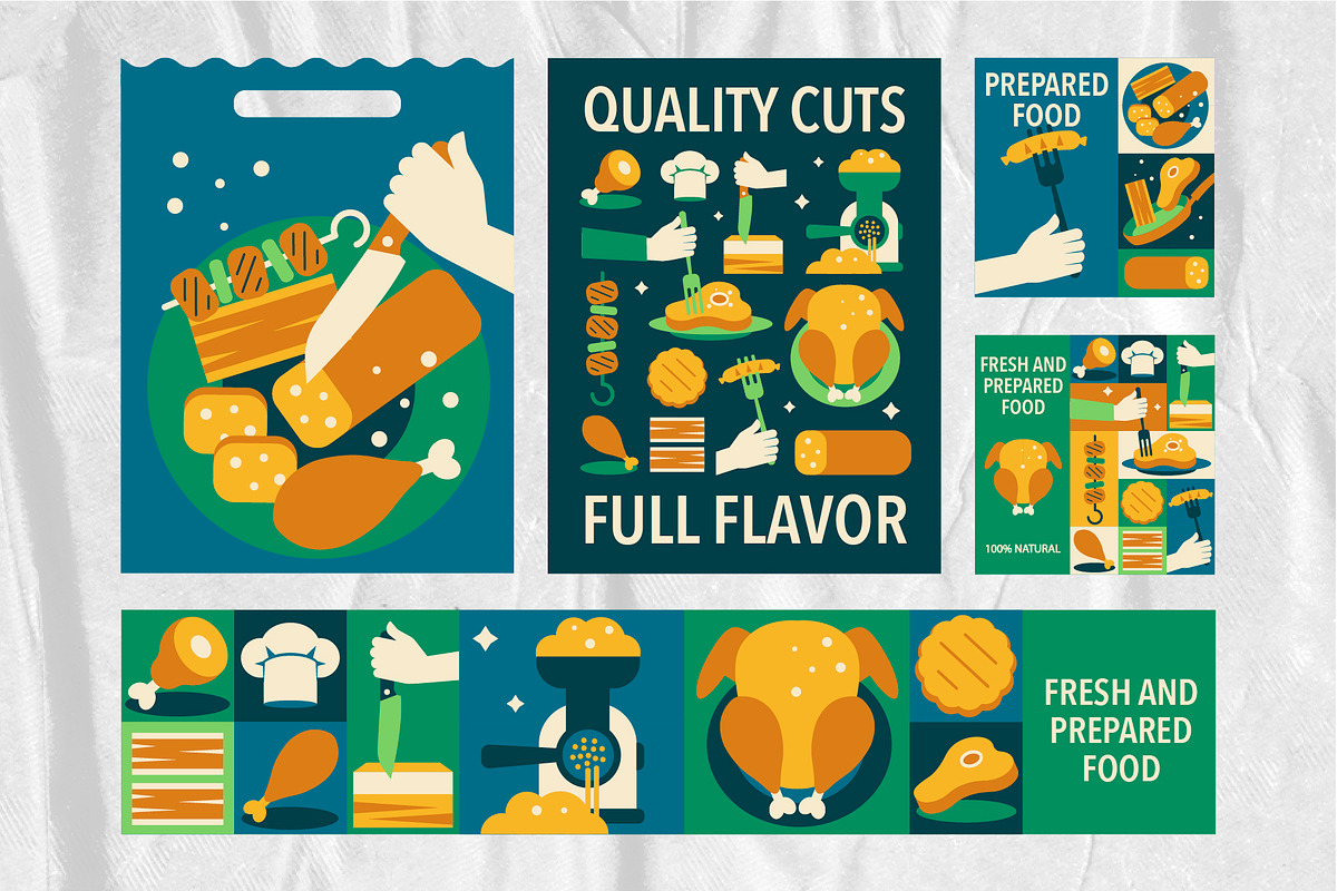 Mosaic Meat and Fish Designs, a Food Illustration by Lettering_Logo (Photo 6 of 9)
