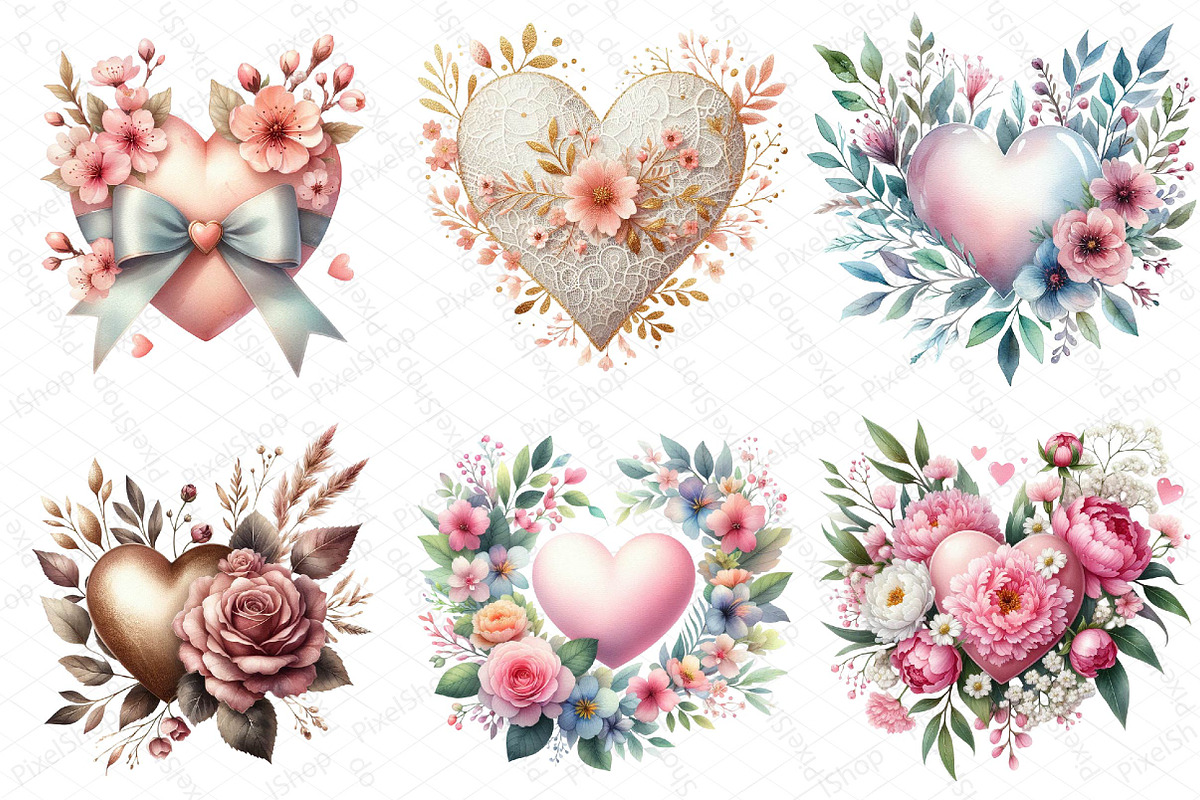Wedding Hearts with Flowers Clipart, an Illustration by DreamPrint404 (Photo 3 of 6)