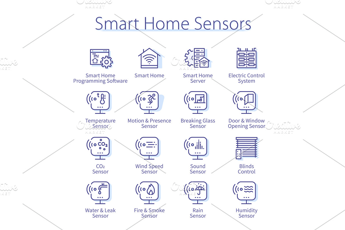 Smart home sensors icons pack, a Technology Illustration by Iconicbestiary