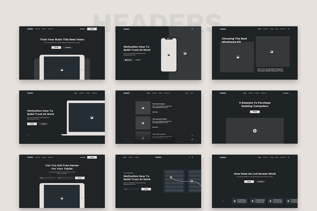 Tenebris Wireframe Kit, a Wireframe Template by Milos Knezevic (Photo 5 of 17)
