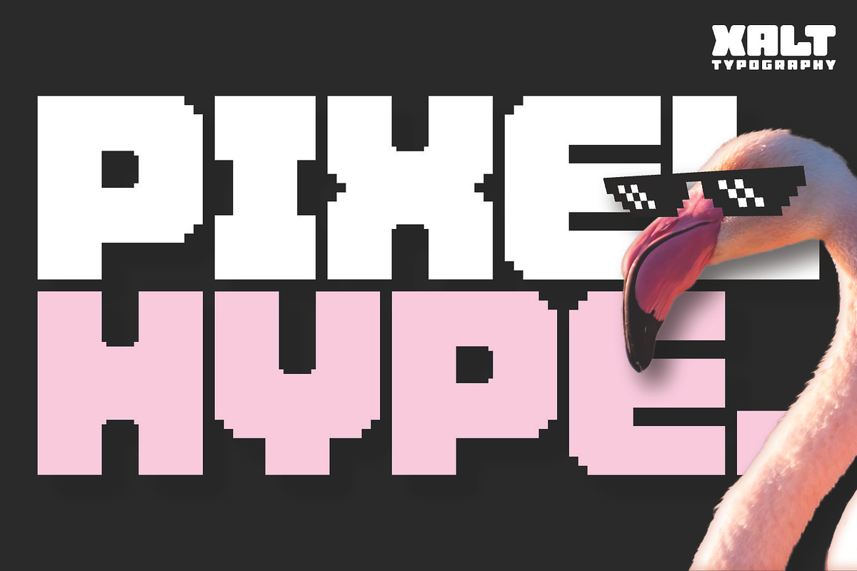 Pixel Hype – Bold Pixel Display Font, a Sans Serif Font by XALT Typography (Photo 1 of 6)