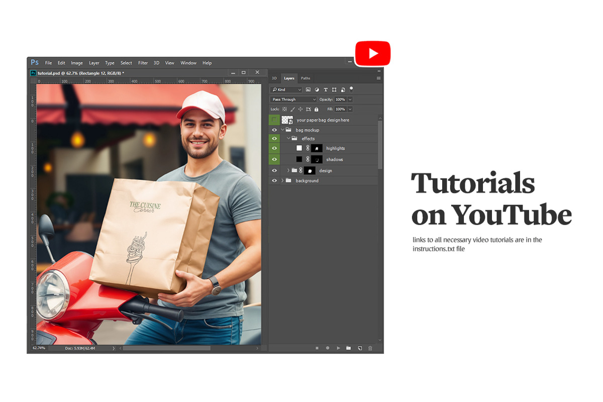 Restaurant Delivery Paper Bag Mockup, a Product Mockup by rebrandy (Photo 7 of 8)