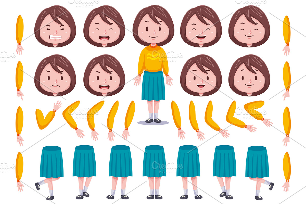 Front View Cute Girl Characters Pack, an Object Graphic by MEDZ (Photo 5 of 5)