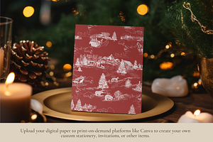 Snowy Sleigh Toile De Jouy Pattern