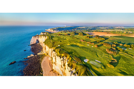 Aerial panorama of chalk cliffs at Etretat - Normandy, France, a Nature Photo by Leonid Andronov