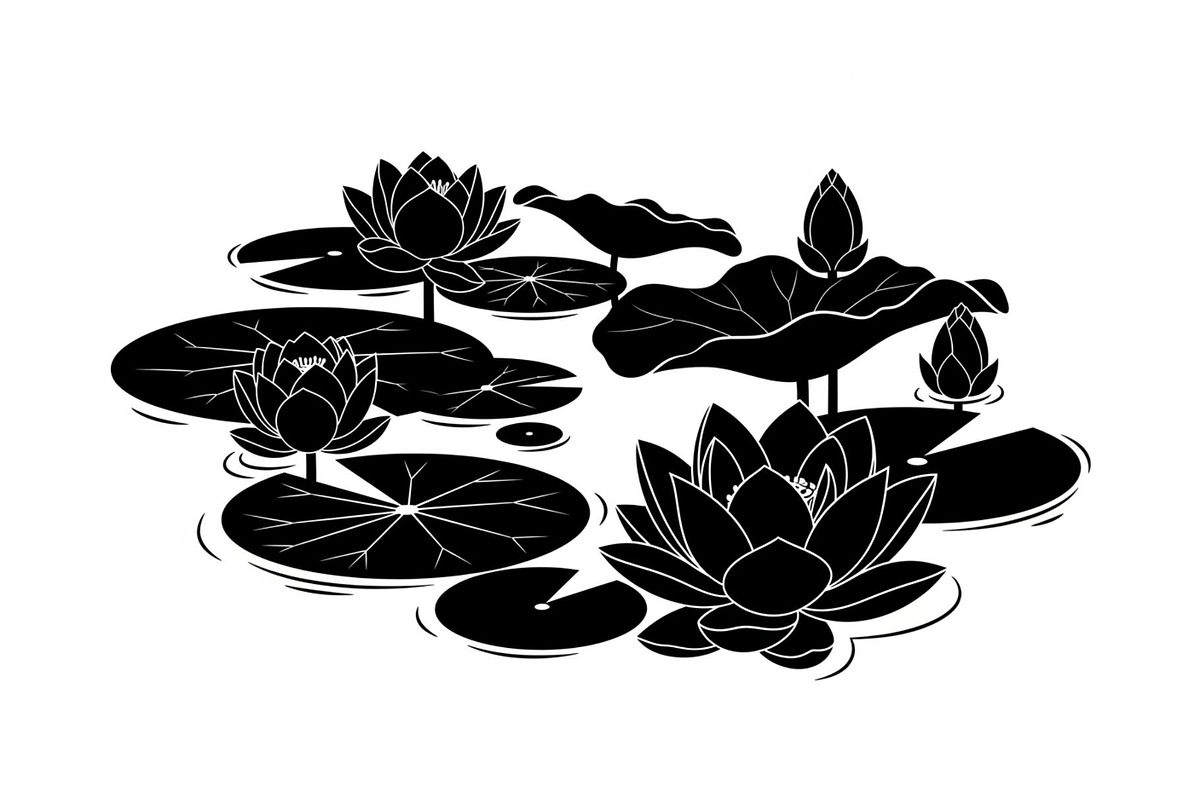 Lotus Pond Silhouette SVG Bundle, an Illustration by yasushie (Photo 5 of 31)
