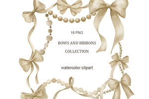 Beige Bows And Ribbons Collection, an Illustration by Natikka Art