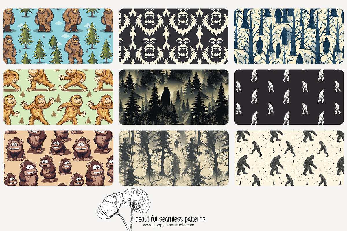 70 sasquatch seamless pattern, a Pattern Graphic by Poppy Lane Studio