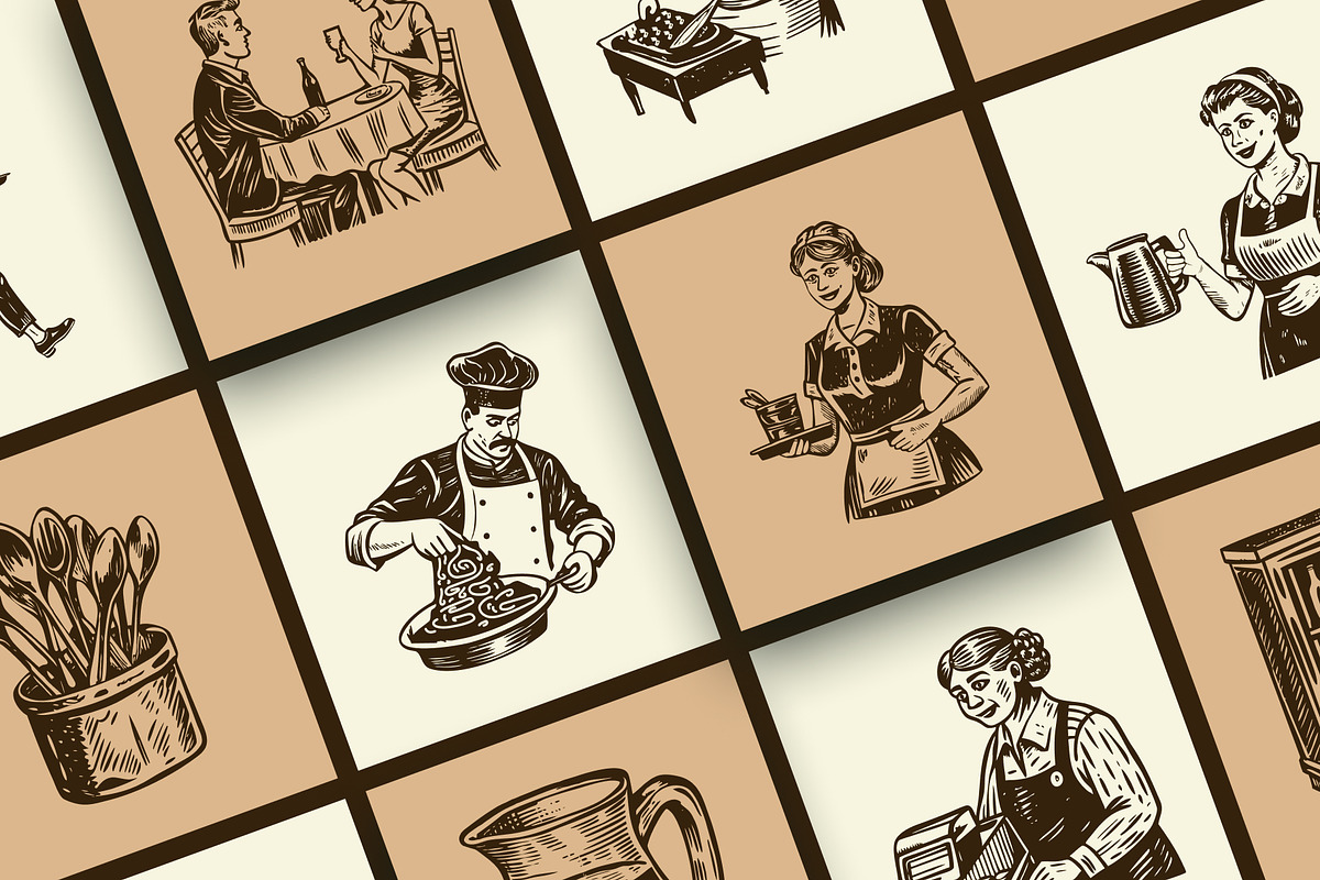 Vintage Restaurant Illustration Set, a Person Illustration by Prosymbols (Photo 6 of 10)
