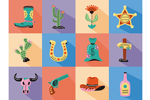 twelve wild west doodle icons, an Object Illustration by studiogstock