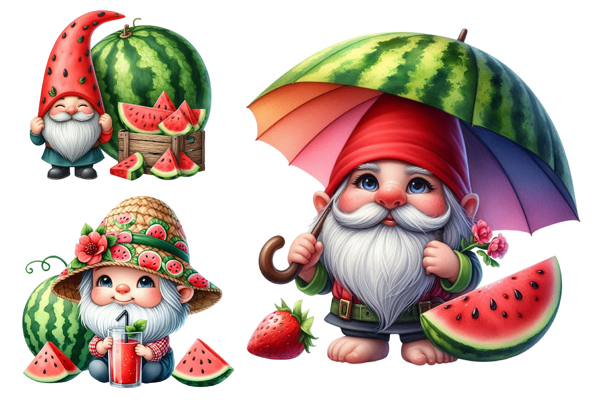 Watermelon Gnome Clipart Bundle., a Graphic by CitraGraphics (Photo 2 of 3)