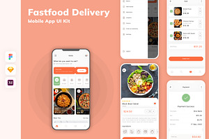Fastfood Delivery Mobile App UI Kit, an UI Kit Template by uicube